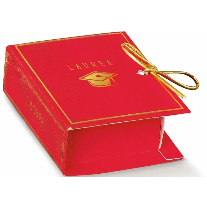 10 rote Abschlussboxen in Form eines Buches für gezuckerte Mandeln und Gastgeschenke