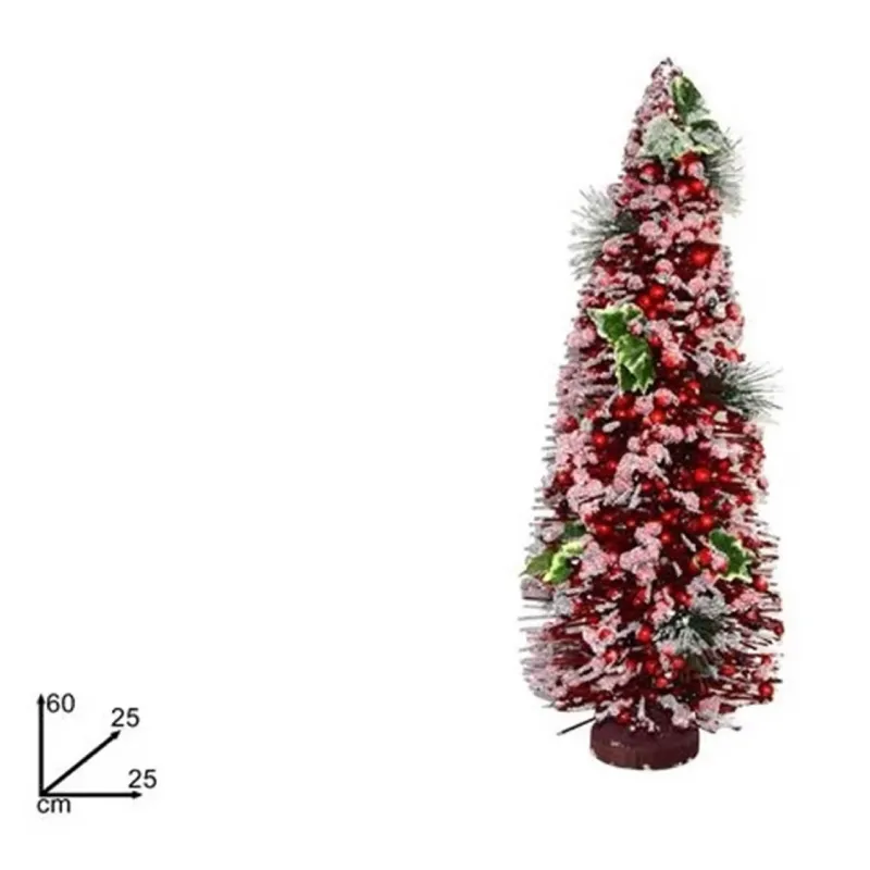 Červený dřevěný strom se zasněženými bobulemi h 60 cm