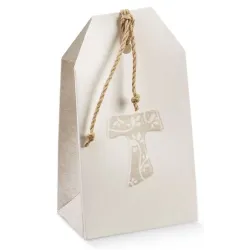 10 Sugared Almonds Sachets with Tau Cross in Cardboard with Hole