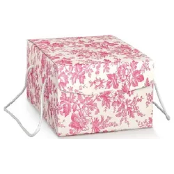 Boîte en Toile de Jouy avec cordons verts et fuchsia