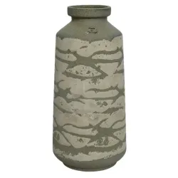 Vase en terre cuite vert et gris h 25 cm
