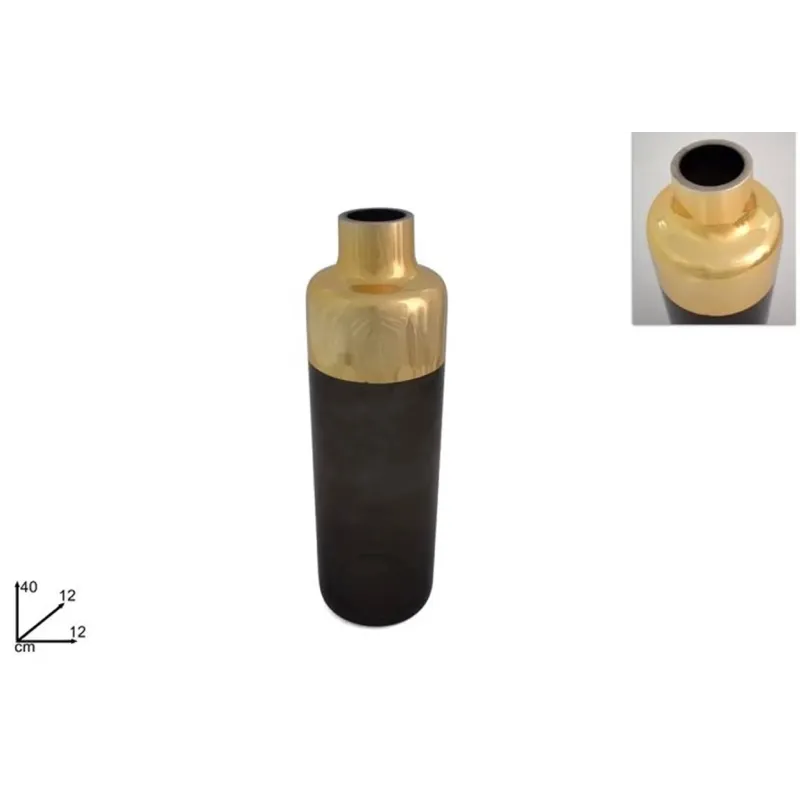 Vase aus grauem Glas mit goldenem Hals cm 40