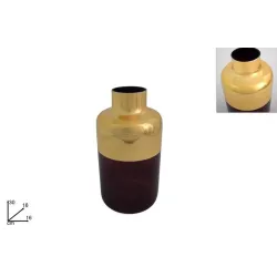 Jarrón de cristal gris y burdeos con cuello dorado cm 30 BURDEOS