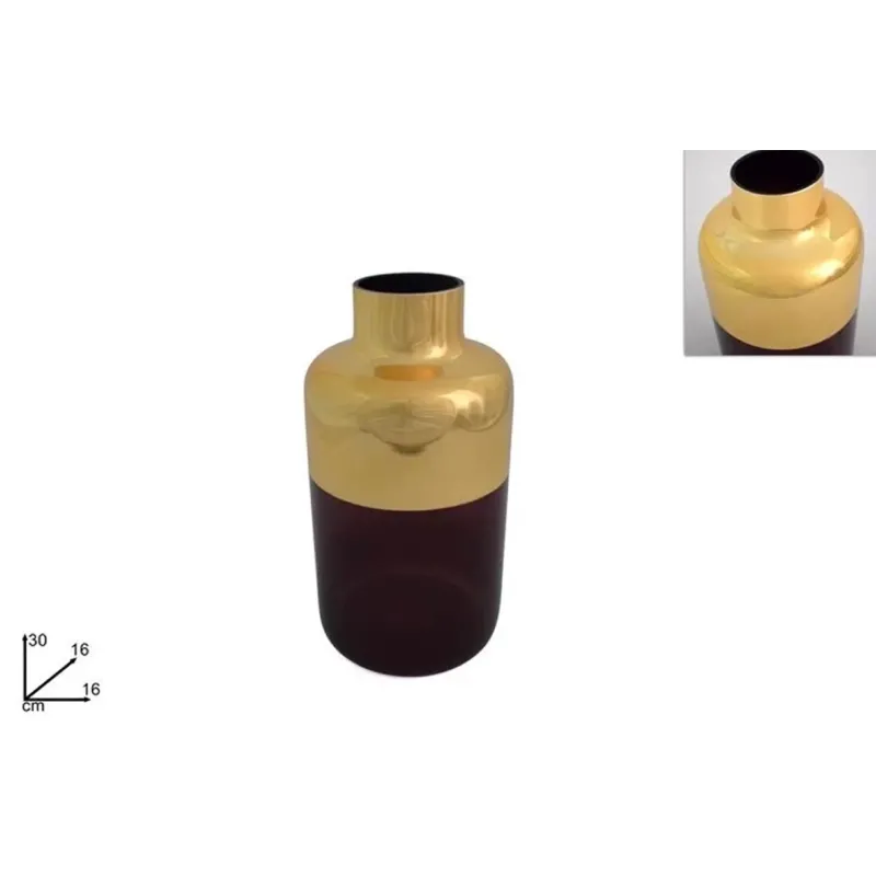 Vaso in Vetro Grigio e Bordeaux collo Oro cm 30 BORDEAUX