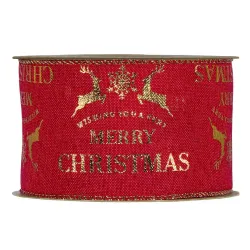 Red Ribbon Merry XMas Deers mm 63x10 mt