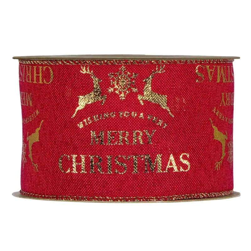 Nastro Rosso Merry XMas Deers mm 63x10 mt
