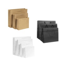 Tote Bags manuais horizontais de luxo em papel Kraft rígido com cordões, pacote de 100 pcs para lojas e eventos