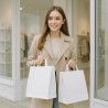 Shopper in carta kraft bianca con maniglia piatta, per negozi e boutique