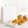 Shopper in carta kraft bianca con maniglia piatta, per take-away e pasticcerie