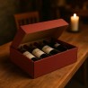 Box for 4 Flat Bottles in Burgundy Resistant Cardboard