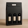 Caixa de vinho 3 garrafas com janela em cartão preto resistente