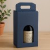 Caixa de vinho 4 garrafas com janela em cartão azul resistente