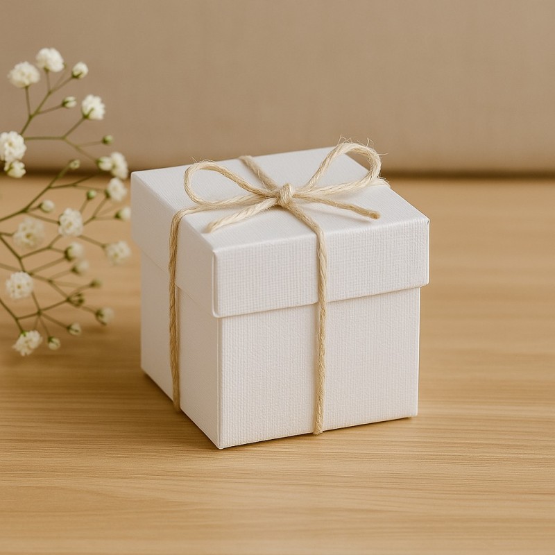 10 Scatole con Coperchio Bianco Goffrato