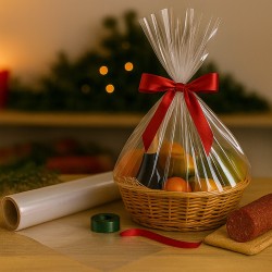 Rulle av transparent polypropen 1 x 120 mt, perfekt för presentkorgar