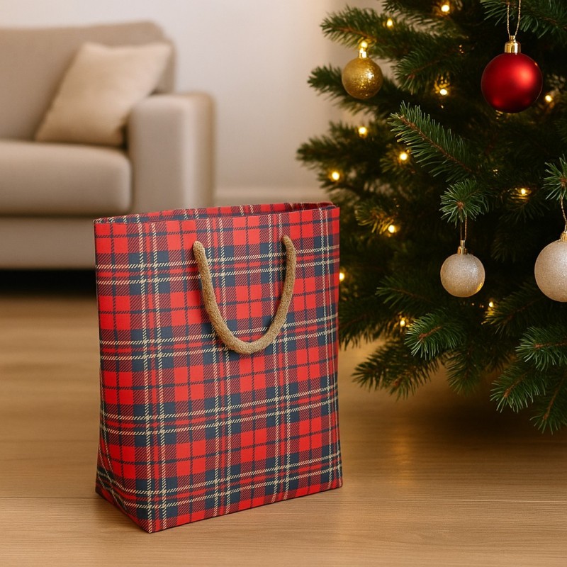 10 Cuba Tartan Shoppers with Rope Handles in Three Sizes