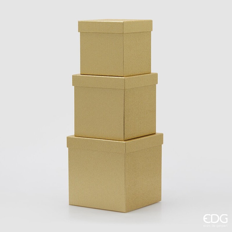 Würfel Geschenkbox mit Glitzer im Set mit 3 Stück Farbe Gold EDG
