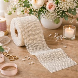 Slonovinová perlová stuha na pavet 11 cm × 2,5 m dekorativní s perleťovým efektem pro balení a akce