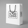 Premium Vertical Shopper in White Paper with Custom Printing Black