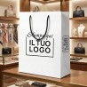 Shopper Premium Verticale in Carta Bianca con Stampa Personalizzata Nero