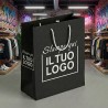 Shopper Premium Verticale in Carta Nera con Stampa Personalizzata Bianco