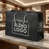 Premium Horizontal Shopping Bag in Black Paper with White Custom Printing