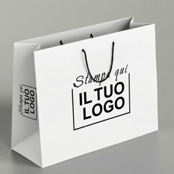 Premium Horizontal Shopping Bag in White Paper with Custom Printing Black