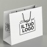 Shopper Premium Orizzontale in Carta Bianca con Stampa Personalizzata Nero