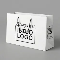 Shopper Premium Orizzontale in Carta Bianca Plastificata Opaca con Stampa Personalizzata Nero.