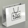 Shopper Premium Orizzontale in Carta Bianca Plastificata Lucida con Stampa Personalizzata Nero.