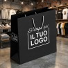 Shopper Premium Verticale in Carta Nera Plastificata Opaca con Stampa Personalizzata Bianca