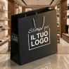 Premium Vertical Shopper in Matt Black Plasticized Paper with White Custom Printing