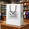 Shopper Premium Verticale in Carta Bianca Plastificata Opaca con Stampa Personalizzata Nero