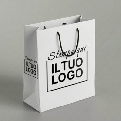 Premium Vertical Shopper in Matt White Plasticized Paper with Custom Black Printing