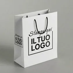 Shopper Premium Verticale in Carta Bianca Plastificata Opaca con Stampa Personalizzata Nero