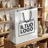 Shopper Premium Verticale in Carta Bianca Plastificata Lucida con Stampa Personalizzata Nero
