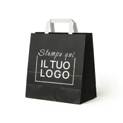 Shopper Carta Nera Personalizzata con Maniglia Piatta Bianca e Logo Bianco