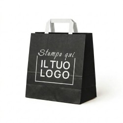 White Paper Shopper Black Print with White Flat Handle and White Logo