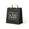 Personalized Black Paper Shopper with White Flat Handle and White Logo