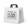 Personalized White Paper Shopper with Black Flat Handle and Black Logo Print