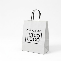Shopper Carta Bianca Personalizzata con Maniglia Cordino Nera e Stampa Logo Nero