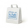 White Paper Shopper with Flat Handle and Custom Printing in 1 Blue Color