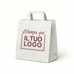 White Paper Shopper with Flat Handle and Custom Printing in 1 Bordeaux Color