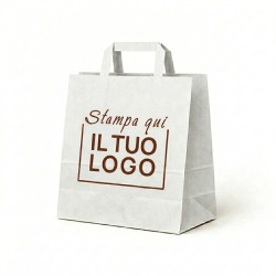 White Paper Shopper with Flat Handle and Custom Printing in 1 Brown Color