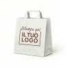 White Paper Shopper with Flat Handle and Custom Printing in 1 Brown Color