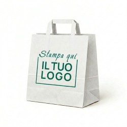 Shopper Carta Bianca con Maniglia Piatta e Stampa Personalizzata a 1 Colore Verde