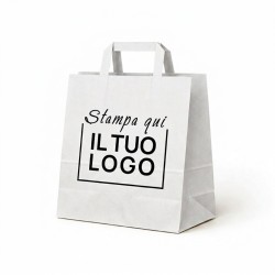 Shopper Carta Bianca con Maniglia Piatta e Stampa Personalizzata a 1 Colore Verde