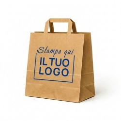 Shopper Carta Avana Riciclato con Maniglia Piatta e Stampa Personalizzata a 1 Colore Blu