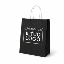 White Paper Shopper Black Print with White Cord Handle and White Logo