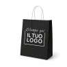 Shopper Carta Nera Personalizzata con Maniglia Cordino e Logo Bianco