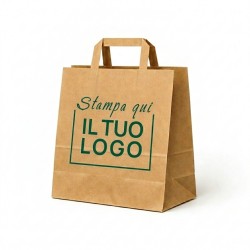 Shopper Carta Avana Riciclato con Maniglia Piatta e Stampa Personalizzata a 1 Colore Verde